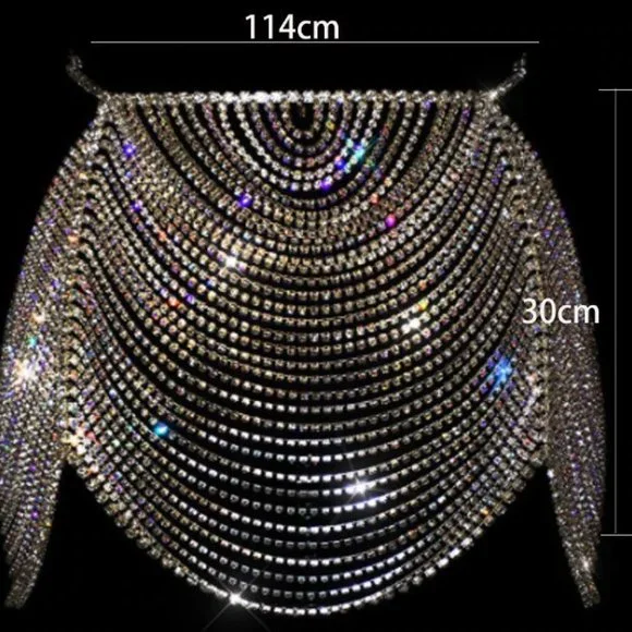 Rhinestone Lingerie Shoulder Chain Dress Bra for Women Set Bikini Jewelry Thong - Picture 10 of 10